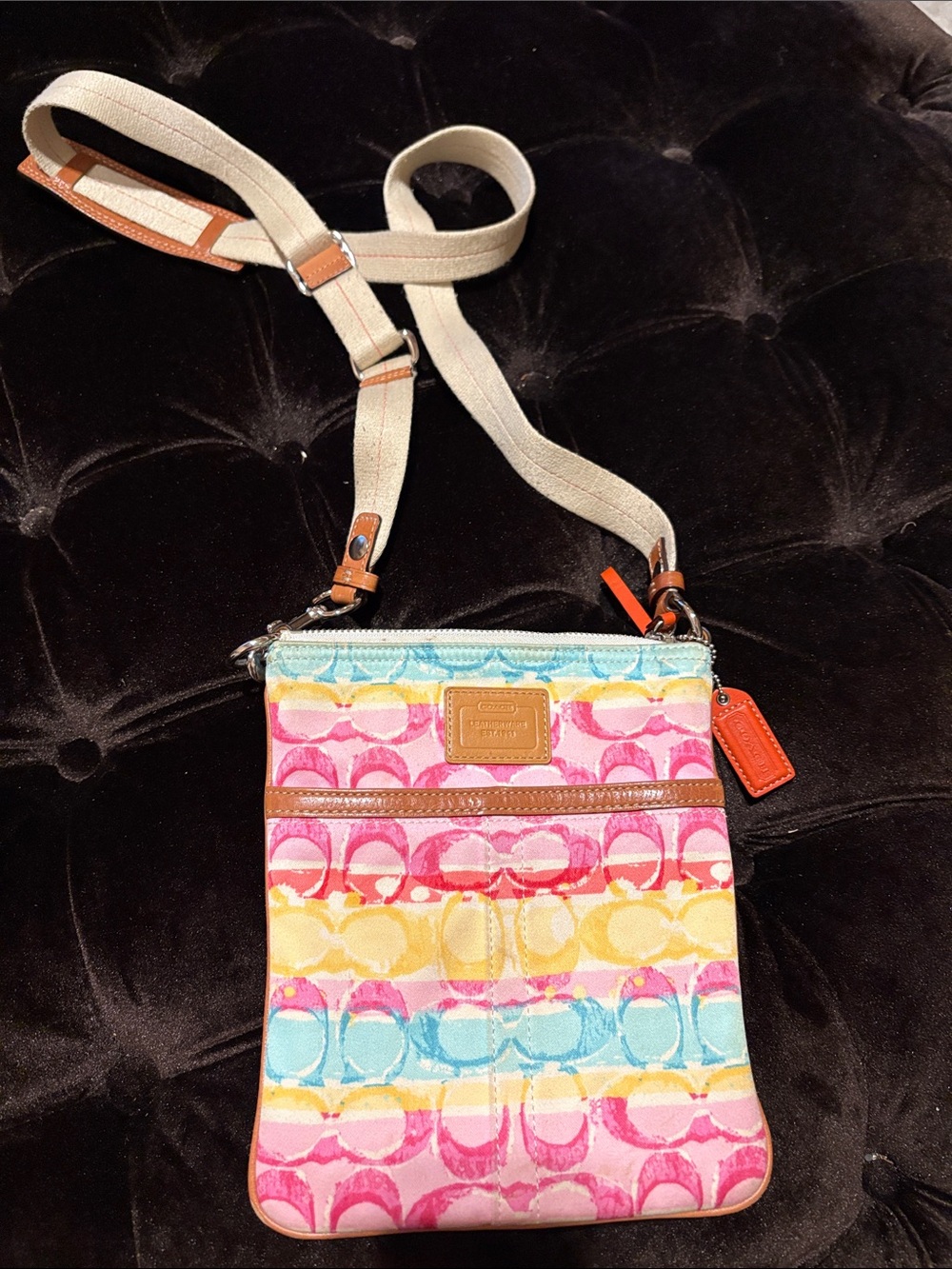 Coach Multicolor Signature Stripe Crossbody Bag with Beige Strap